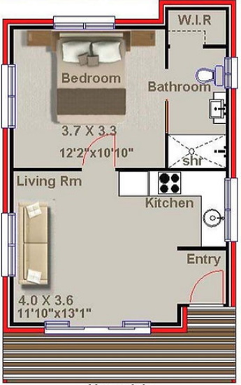 plano de casa de un dormitorio